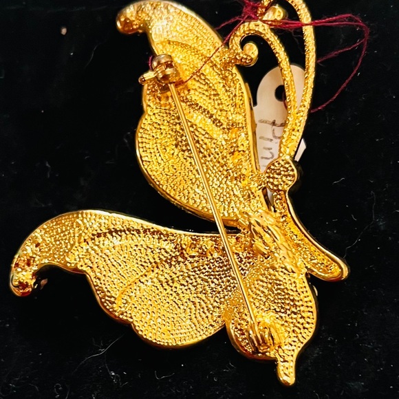 Exceptional Vintage Butterfly brooch with peach/coral enamel clear crystals - Picture 5 of 9